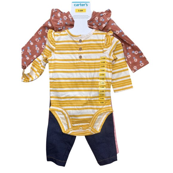 Carter's Baby 6-9M Girl's 4 Piece Long Sleeve‎ Body Suits & Leggings Set - Picture 4 of 5